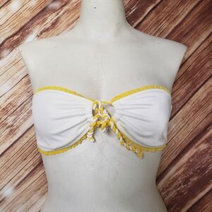 Raisins Swim White Bandeau Bikini Top Yellow Beach Swimsuit Strapless Sw…